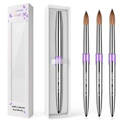Fashion 100% Kolinsky Nails Brush Custom Anti-monomer Silver Metal USA Size Nails Brush Acrylic Kolinsky
