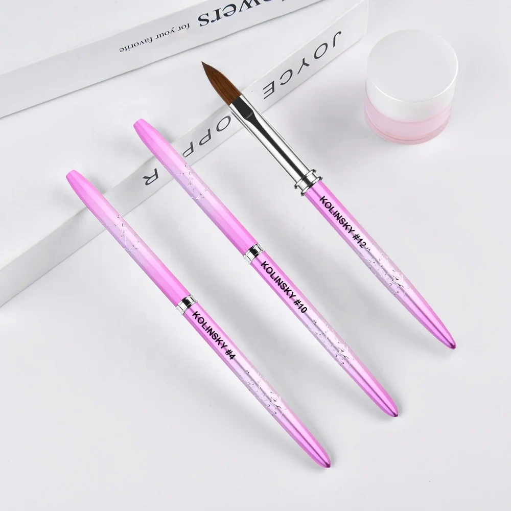 Custom Logo Pinceles 100% Pure Kolinsky Brush Gradient Pink  Professional Kolinsky Acrylic Nail Brush for Acrylic Nails Art