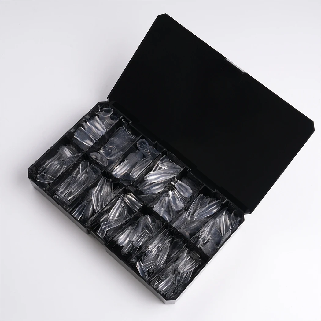 Professional Thick Full Cover Coffin Nail Tips Clear Soft Gel Private Label  Short Coffin Nail Tips 280 Pcs/Box