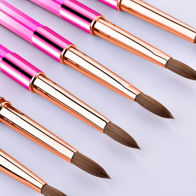 Top Quality 3D Manicure Nail Art Brush Metal Custom Crimped Round 70% Kolinsky Sable Acrylic Nail Brush for Acrylic Nails