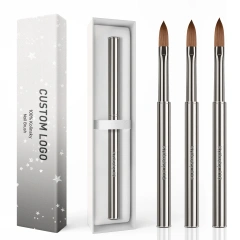 Hot Selling Silver Metal Nail 100% Kolinsky Hair Brush Acrylic Pen Siberian Sable Watercolor Brush Set Custom LOGO #16