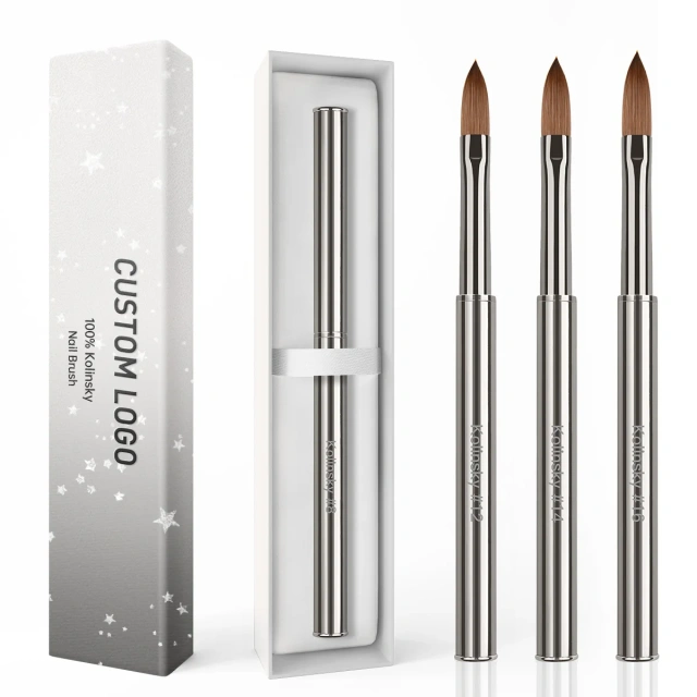 Hot Selling Silver Metal Nail 100% Kolinsky Hair Brush Acrylic Pen Siberian Sable Watercolor Brush Set Custom LOGO #16
