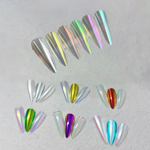 Wholesale New Nail Art Ice Transparent Pearl Aurora Powder Chameleon Chrome Aurora Mermaid Powder 6 Colors Non-microplastics