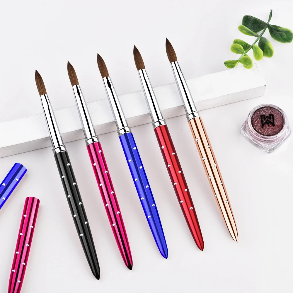 High Quality Acrylic Nail Brush Custom Rhinestone Metal Handle Pure Kolinsky Acrylic Nail Brush