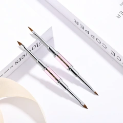 Wholesale OEM Packaging Sliver Ferrule Double-end Crimped Pink 100% Kolinsky Acrylic 3D Nail Art Brush Size 4