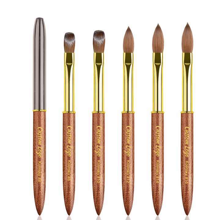 New Top Quality Pincel Kolinsky Metal 100 Kolinsky Crimped Acrylic Nail Brush Customized logo