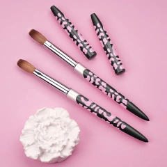 Handmade Acrylic Nail Brush Cow Black Leopard Printing Metal Salon Nail Beauty Pure Kolinsky Nail Brush