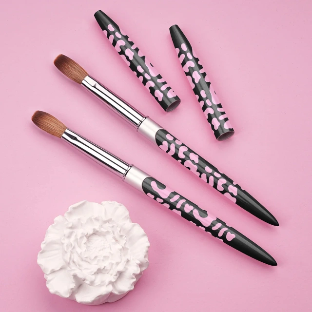 Handmade Acrylic Nail Brush Cow Black Leopard Printing Metal Salon Nail Beauty Pure Kolinsky Nail Brush