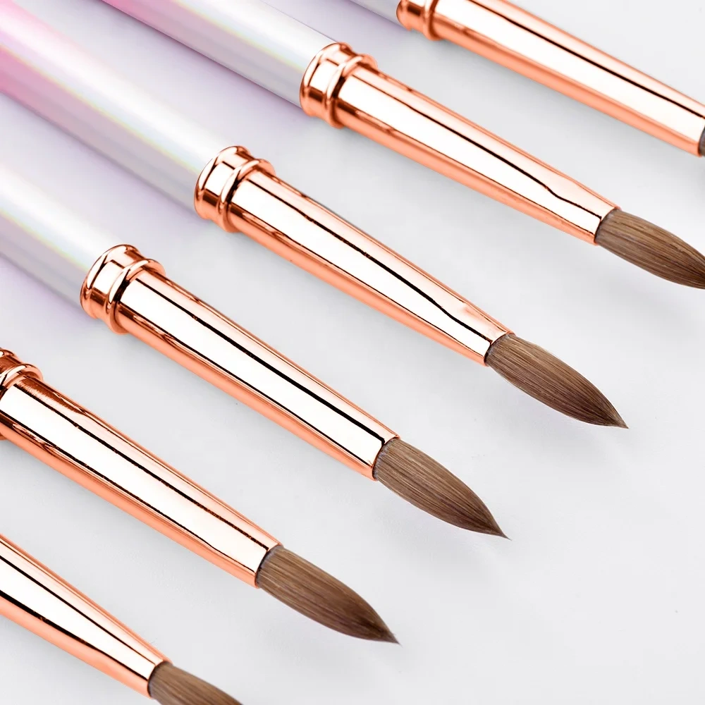 High Recommend Summer Gradient Metal Handle Acrylic Powder Brushes Kolinsky Sable Size 8 10 12 14 16 18for Nail Tech Supplies