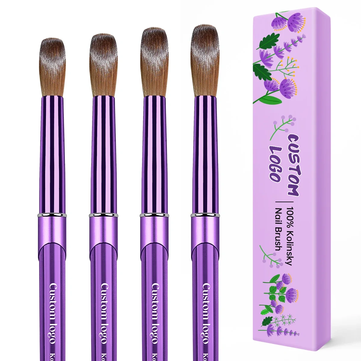 Nail Supplies Manufacturers Purple Color Custom Logo High Quality 100% Oval Shape Kolinsky Brush for Acrylic Nails