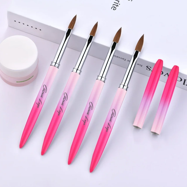 New Color Acrylic Nail Brush Custom Luxury Pink Gradient Metal Kolinsky Acrylic Nail Brush