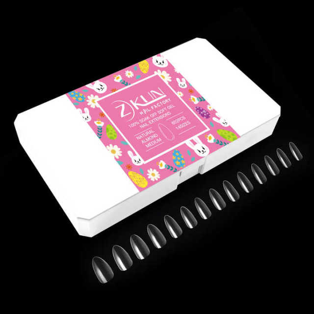 Popular PMMA Clear Almond XS/S/M/L Full Cover Nail Tips Custom Label 14 Sizes Nail Extension  602pcs Soft Gel Nail Tip