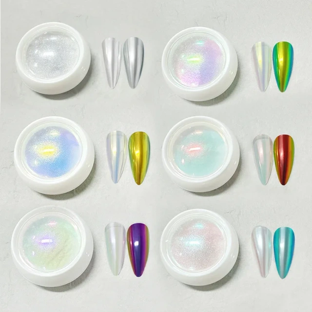 Wholesale New Nail Art Ice Transparent Pearl Aurora Powder Chameleon Chrome Aurora Mermaid Powder 6 Colors Non-microplastics