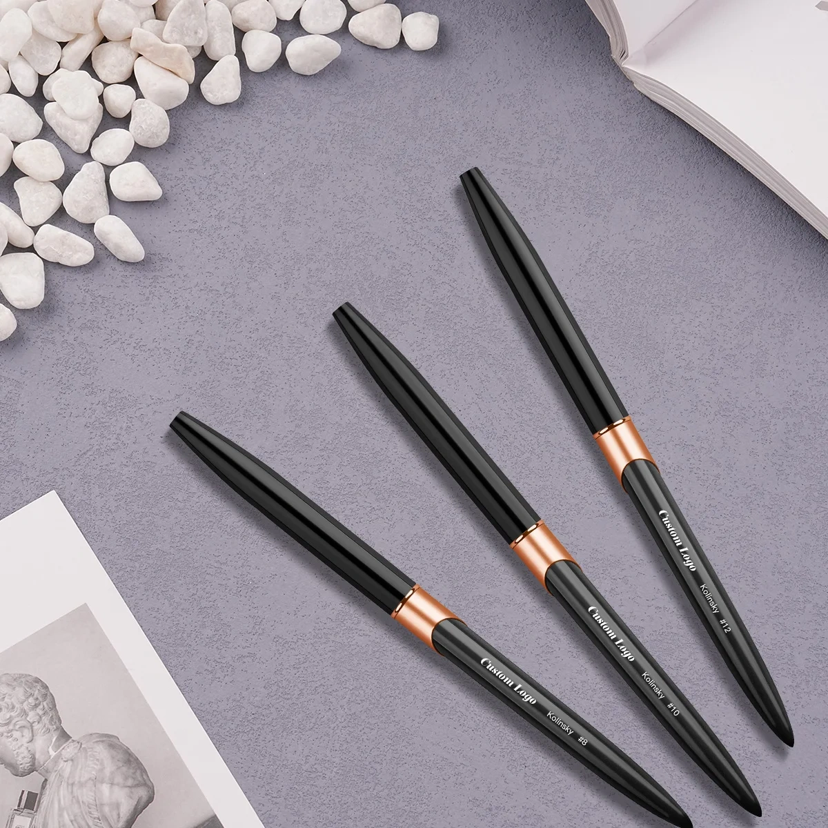 High Quality 100% Kolinsky Hair Black Metal Rose Gold Ferrule Kolinsky Nail Brush Nail Acrylic Brush