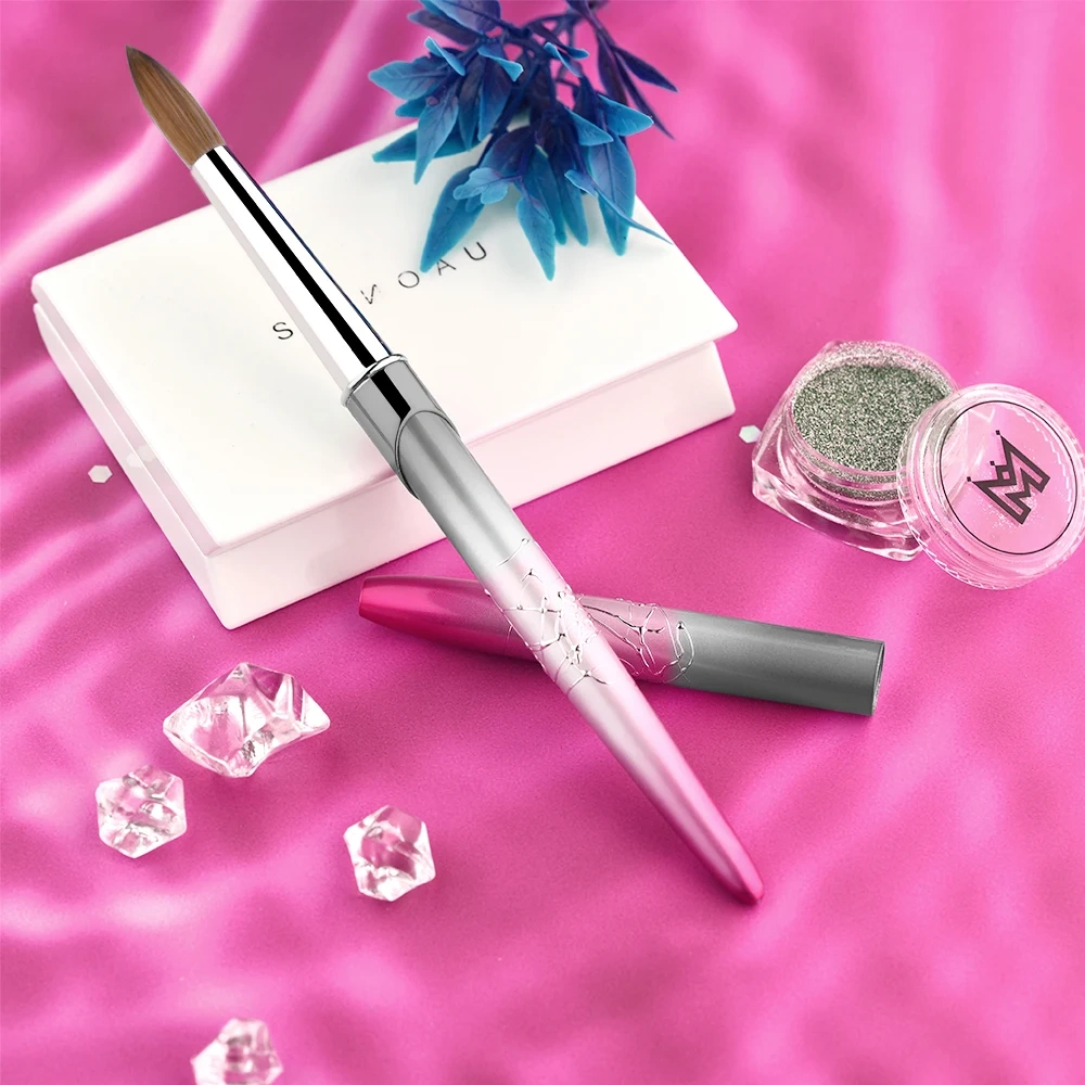 Professional Gradient Pink Black 100% Pure Kolinsky Acrylic Metal Handle Nail Art Brushes