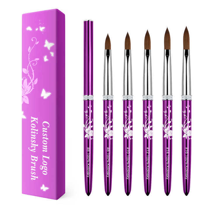 NEW Metal 100% Pure Kolinsky Hair Acrylic Nail Brush Size 8-18  Crimped Acrylic Dipping Powder Nail Brush for Acrylic