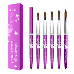NEW Metal 100% Pure Kolinsky Hair Acrylic Nail Brush Size 8-18  Crimped Acrylic Dipping Powder Nail Brush for Acrylic
