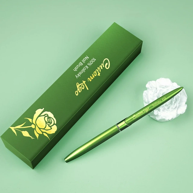 Best Selling Pure 100% Kolinsky Green Metal Nail Art Brush Custom Salon Acrylic Nails Brush