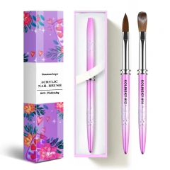Custom Logo Pinceles 100% Pure Kolinsky Brush Gradient Pink  Professional Kolinsky Acrylic Nail Brush for Acrylic Nails Art