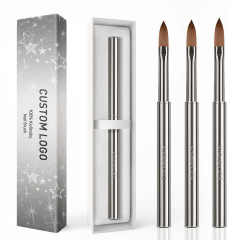 Hot Selling Silver Metal Nail 100% Kolinsky Hair Brush Acrylic Pen Siberian Sable Watercolor Brush Set Custom LOGO #16