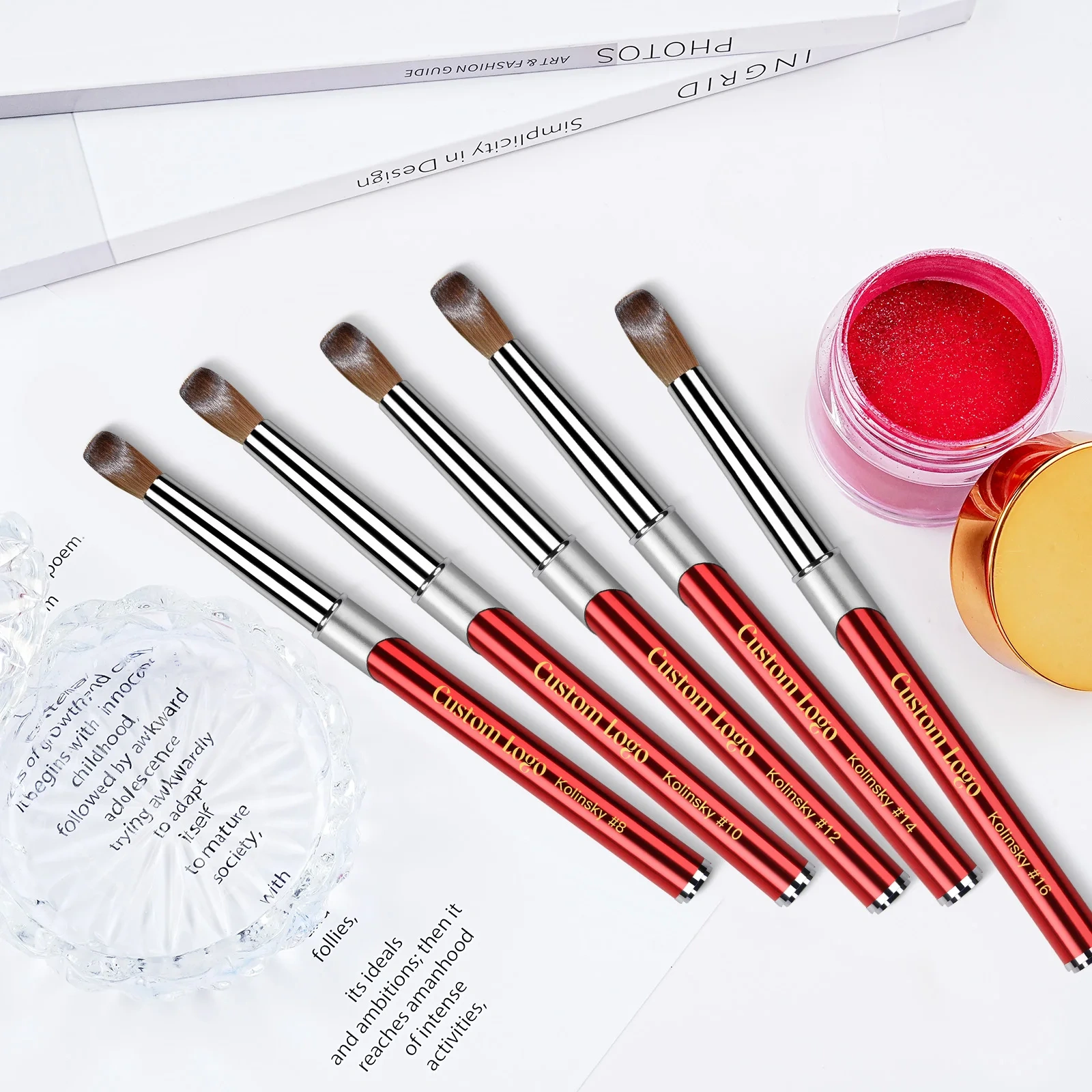 Luxury 2025 Red Metal Handle Germany 100% Kolinsky Hair Nails Brush Art Nail Acrylic Brush