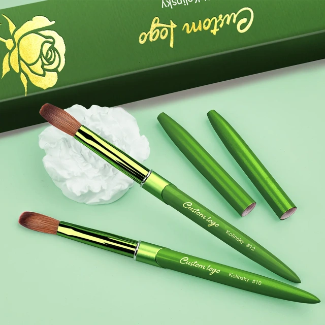 Best Selling Pure 100% Kolinsky Green Metal Nail Art Brush Custom Salon Acrylic Nails Brush