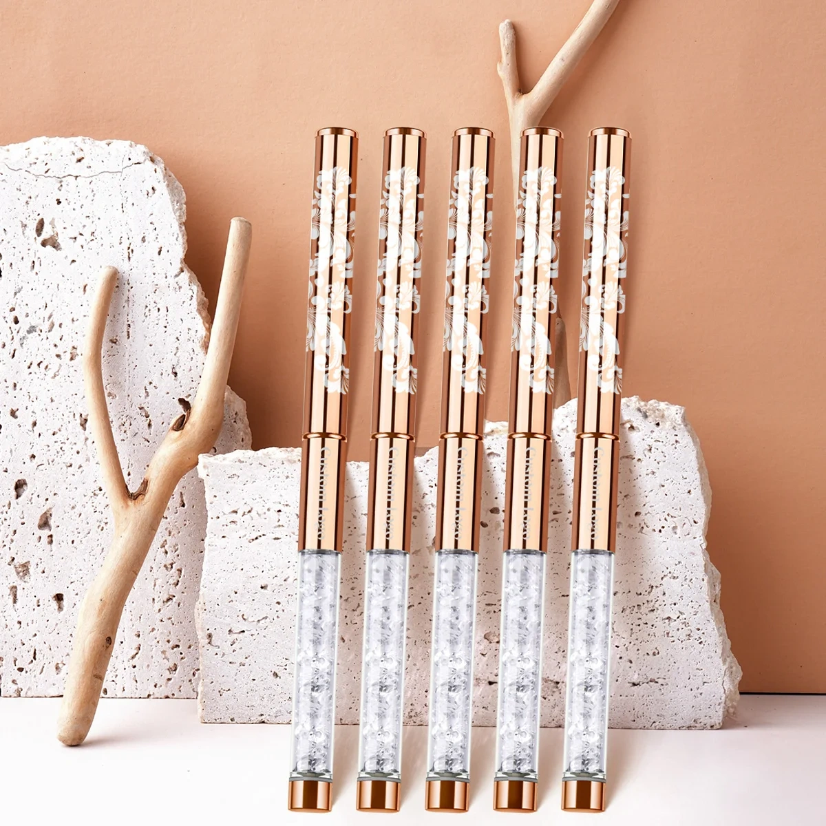 Personalized 100 % Kolinsky Nail Art Brushes Rose Gold Rhinestone Handle Custom Kolinsky Acrylic Nail Brush