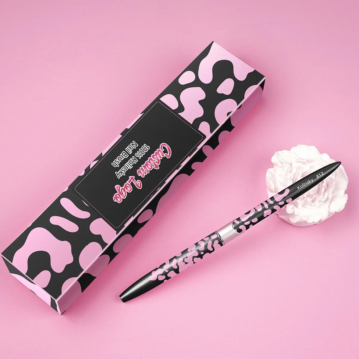 Handmade Acrylic Nail Brush Cow Black Leopard Printing Metal Salon Nail Beauty Pure Kolinsky Nail Brush