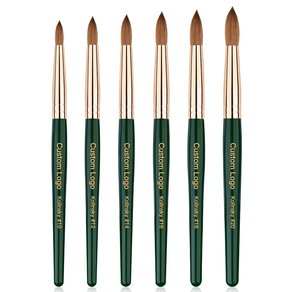Best USA Size 12/14/16/18/20 Nail Brush Kolinsky Round /Oval Acrylic Nail Brush with Green Wooden Handle for Custom Logo