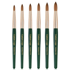 Best USA Size 12/14/16/18/20 Nail Brush Kolinsky Round /Oval Acrylic Nail Brush with Green Wooden Handle for Custom Logo