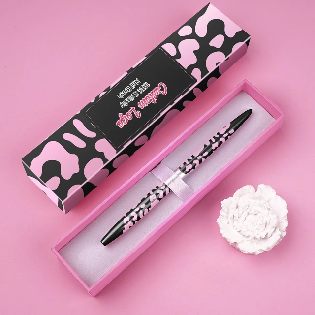 Handmade Acrylic Nail Brush Cow Black Leopard Printing Metal Salon Nail Beauty Pure Kolinsky Nail Brush