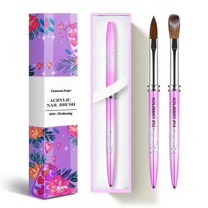 Custom Logo Pinceles 100% Pure Kolinsky Brush Gradient Pink  Professional Kolinsky Acrylic Nail Brush for Acrylic Nails Art