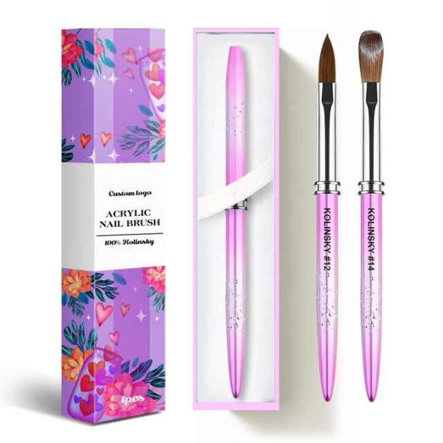 Custom Logo Pinceles 100% Pure Kolinsky Brush Gradient Pink  Professional Kolinsky Acrylic Nail Brush for Acrylic Nails Art