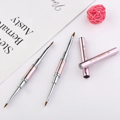 Wholesale OEM Packaging Sliver Ferrule Double-end Crimped Pink 100% Kolinsky Acrylic 3D Nail Art Brush Size 4