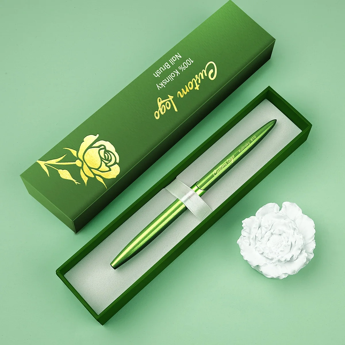 Best Selling Pure 100% Kolinsky Green Metal Nail Art Brush Custom Salon Acrylic Nails Brush
