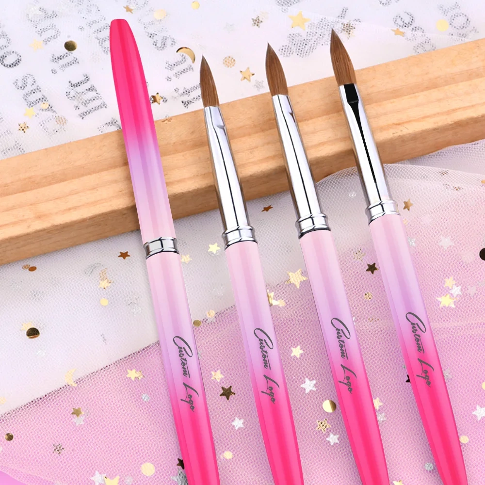 New Color Acrylic Nail Brush Custom Luxury Pink Gradient Metal Kolinsky Acrylic Nail Brush