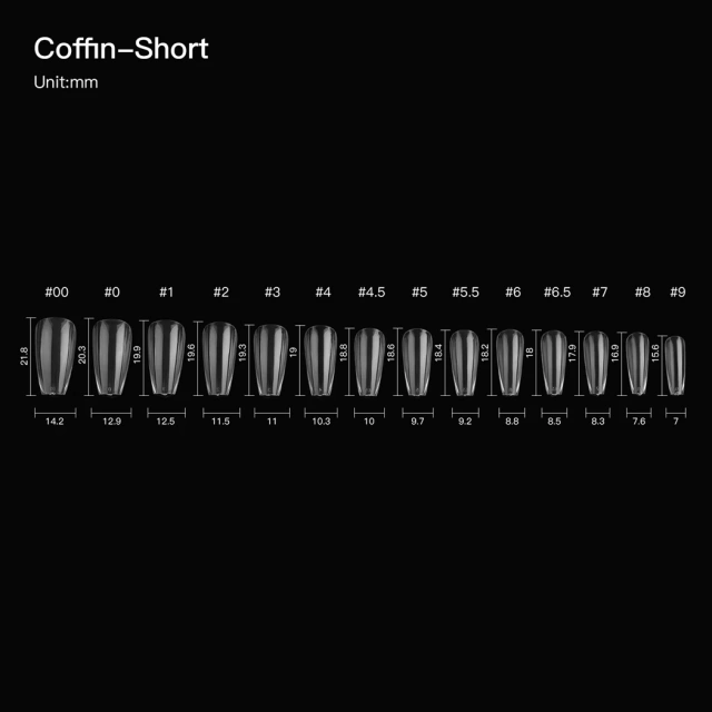 Professional Thick Full Cover Coffin Nail Tips Clear Soft Gel Private Label  Short Coffin Nail Tips 280 Pcs/Box