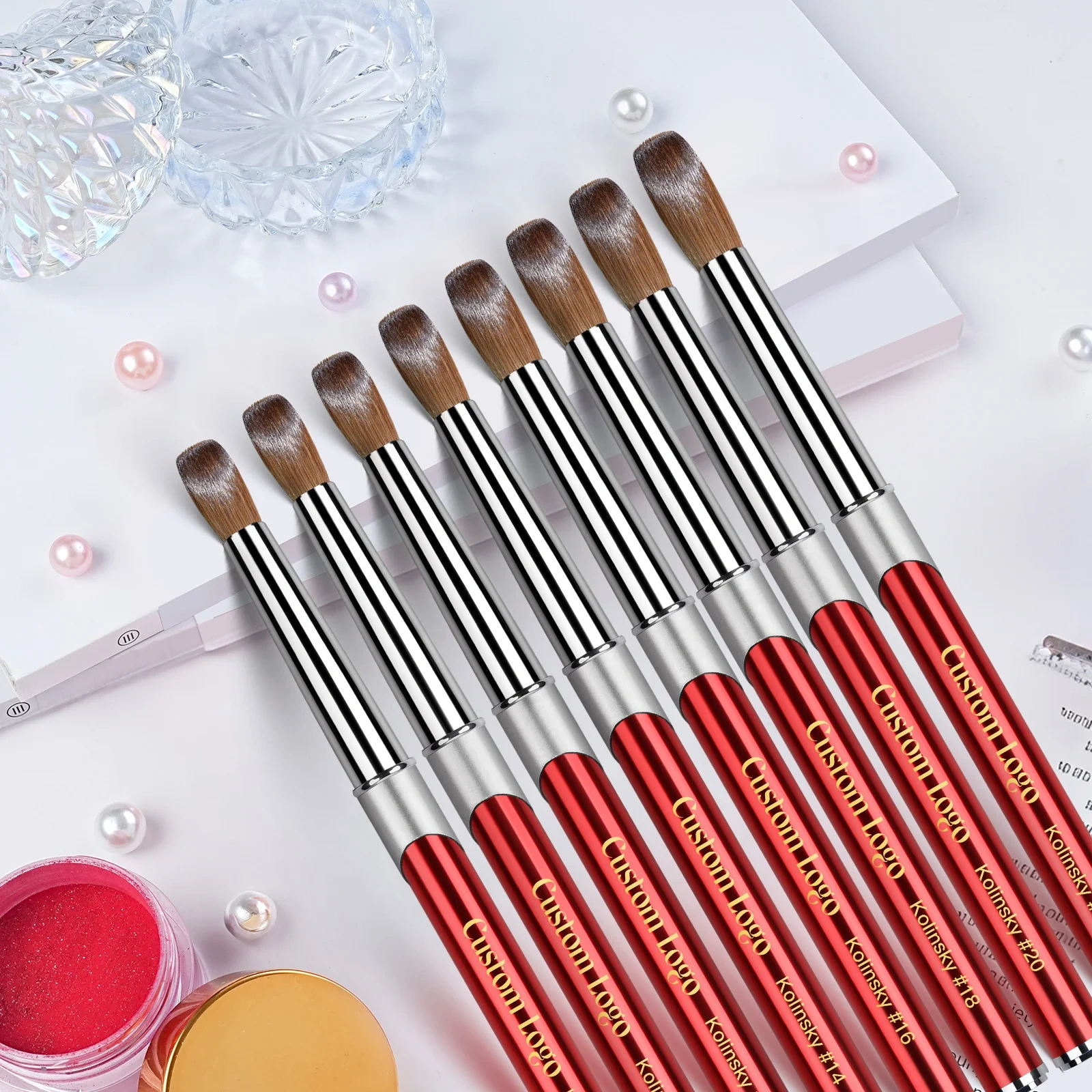 Luxury 2025 Red Metal Handle Germany 100% Kolinsky Hair Nails Brush Art Nail Acrylic Brush