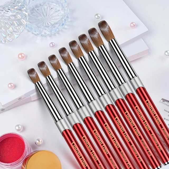 Luxury 2025 Red Metal Handle Germany 100% Kolinsky Hair Nails Brush Art Nail Acrylic Brush
