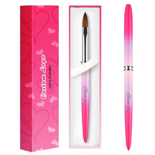 New Color Acrylic Nail Brush Custom Luxury Pink Gradient Metal Kolinsky Acrylic Nail Brush