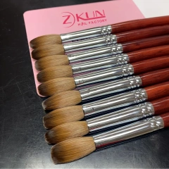 Zekun Nail Supplier Red Wooden Handle Flat/Oval Shape Custom 100% Pure Kolinsky Brush for Acrylic Nails