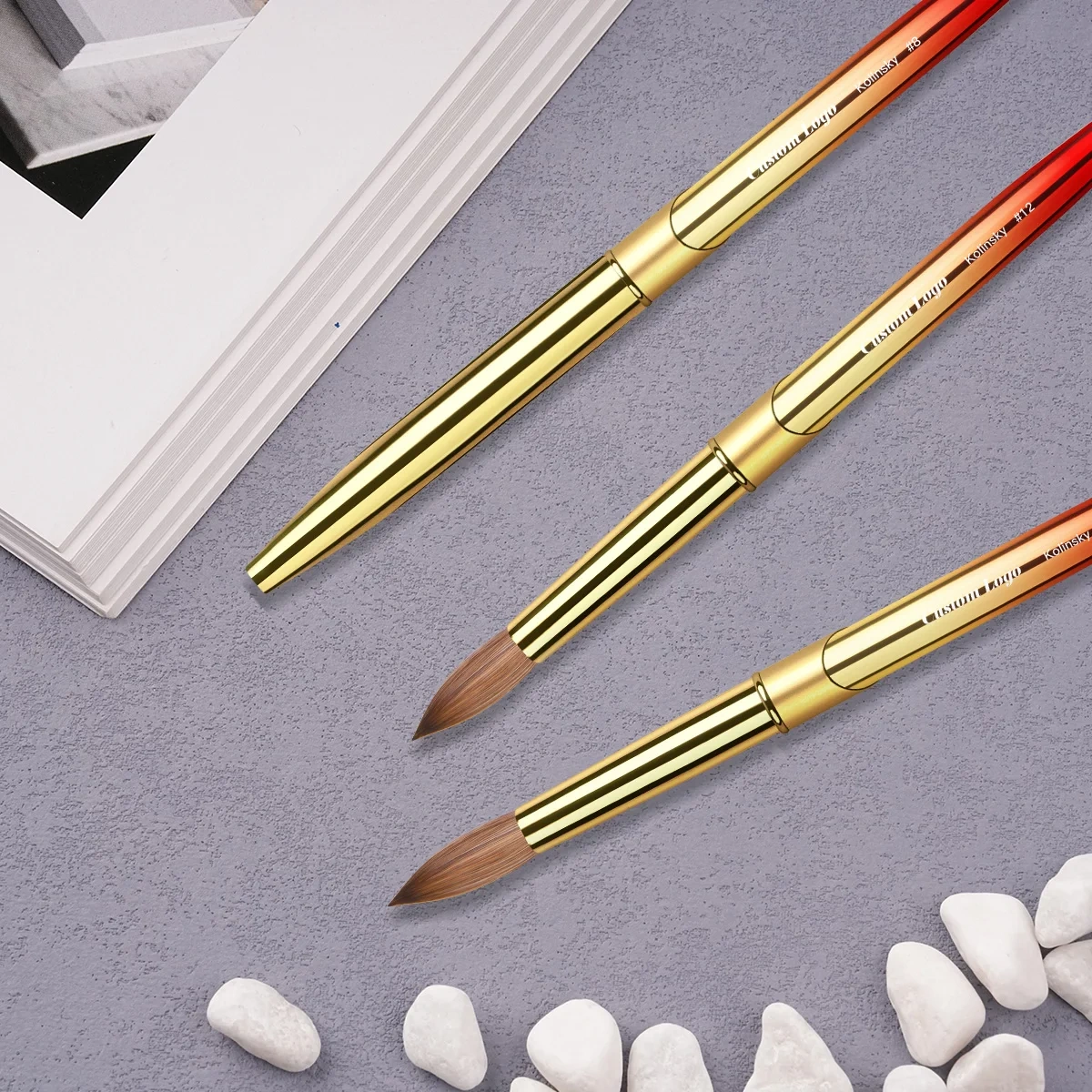 Premium 100% Kolinsky Nails Brush Gold Red Gradient Crimped #8-#22 Custom Logo Nail Acrylic Brush