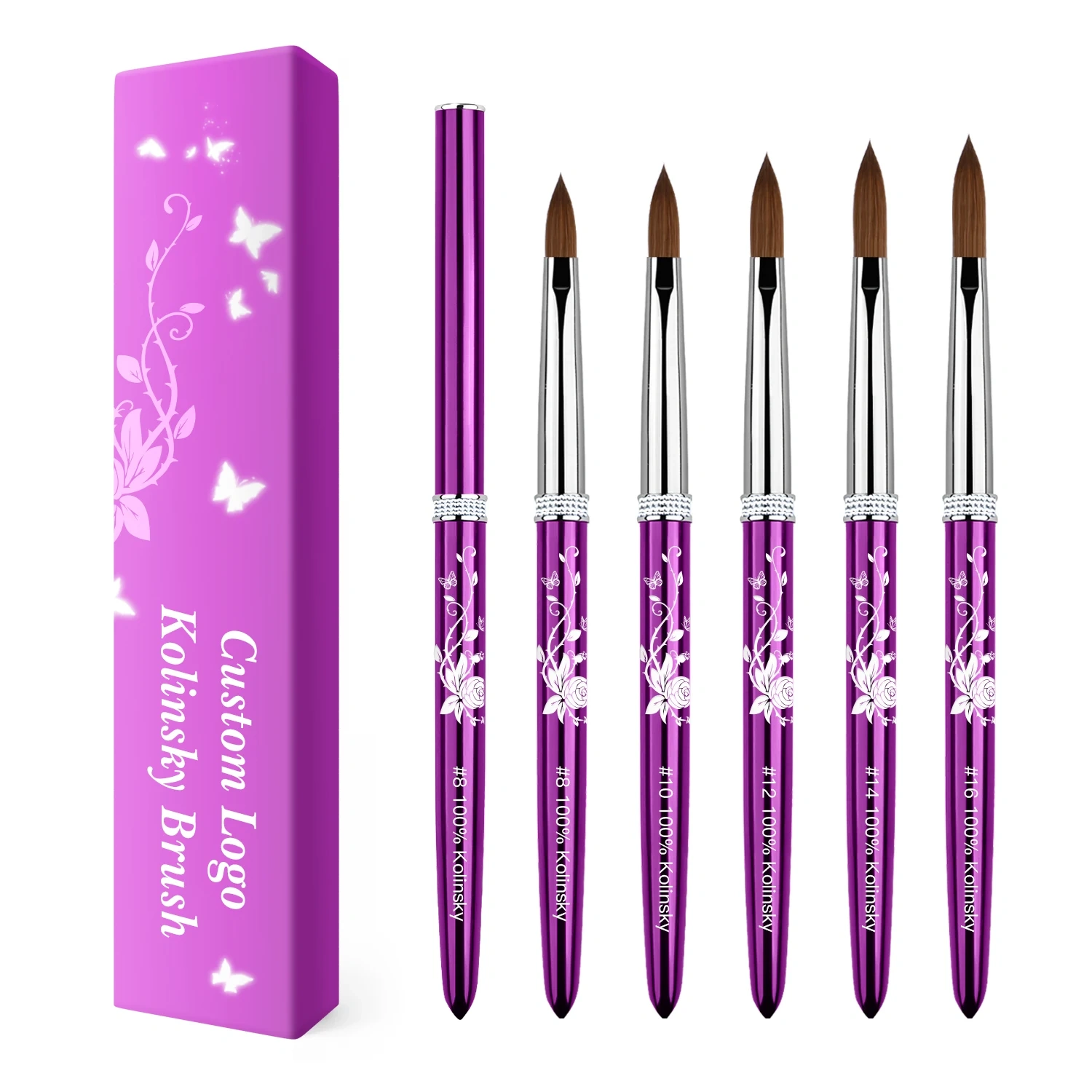 NEW Metal 100% Pure Kolinsky Hair Acrylic Nail Brush Size 8-18  Crimped Acrylic Dipping Powder Nail Brush for Acrylic