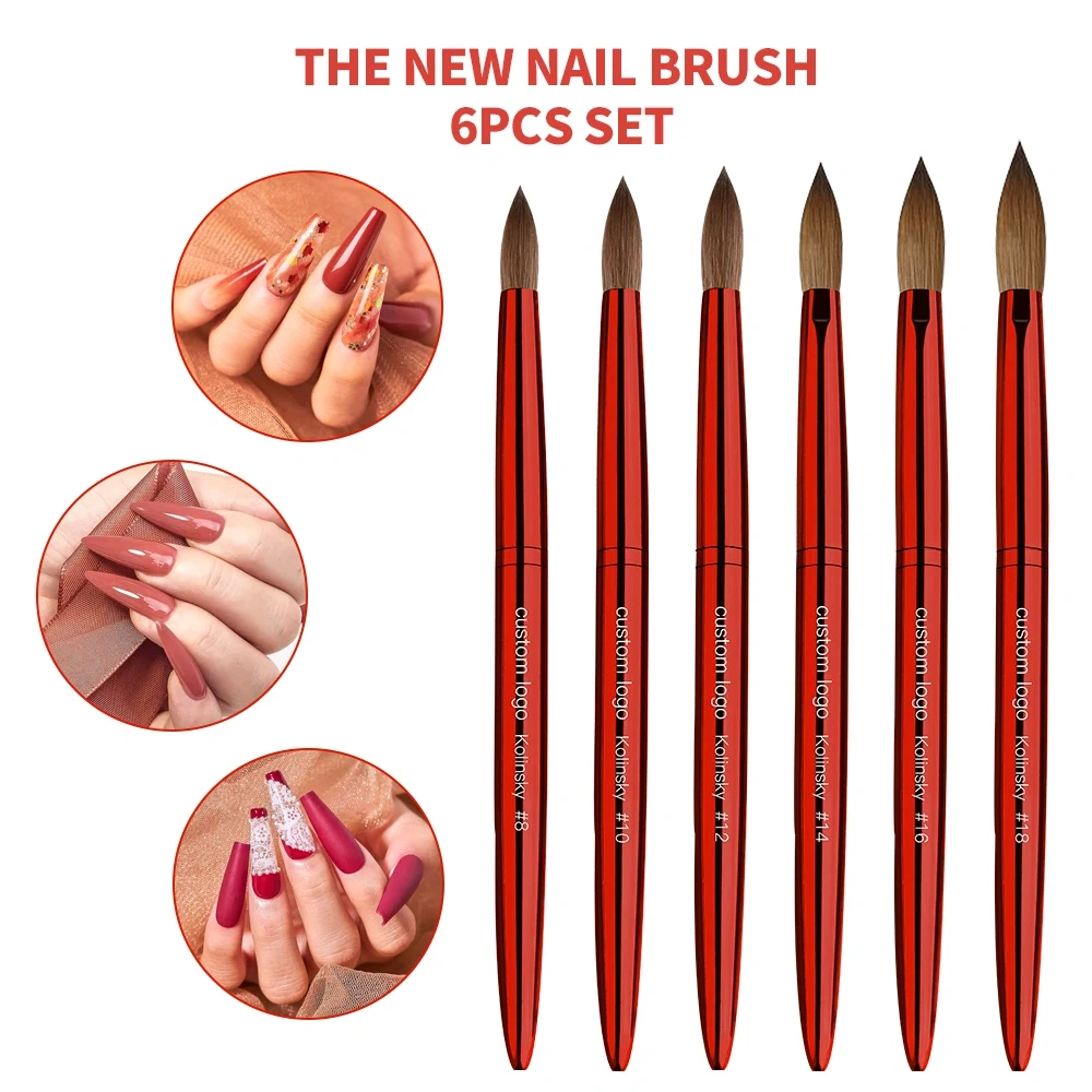 Luxury Acrylic Brush USA Size Classics Red Metal High Quality Custom 100% Kolinsky Acrylic Nail Brush