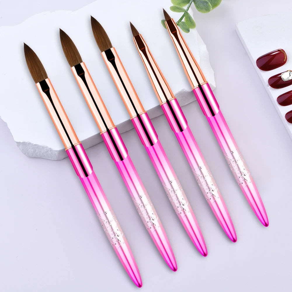 Top Quality 3D Manicure Nail Art Brush Metal Custom Crimped Round 70% Kolinsky Sable Acrylic Nail Brush for Acrylic Nails