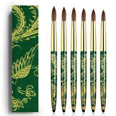 Standard USA Size Top Quality Hot Selling Green Dragon Metal Style 100% Kolinsky Nail Brushes Packaging Box for Acrylic #16