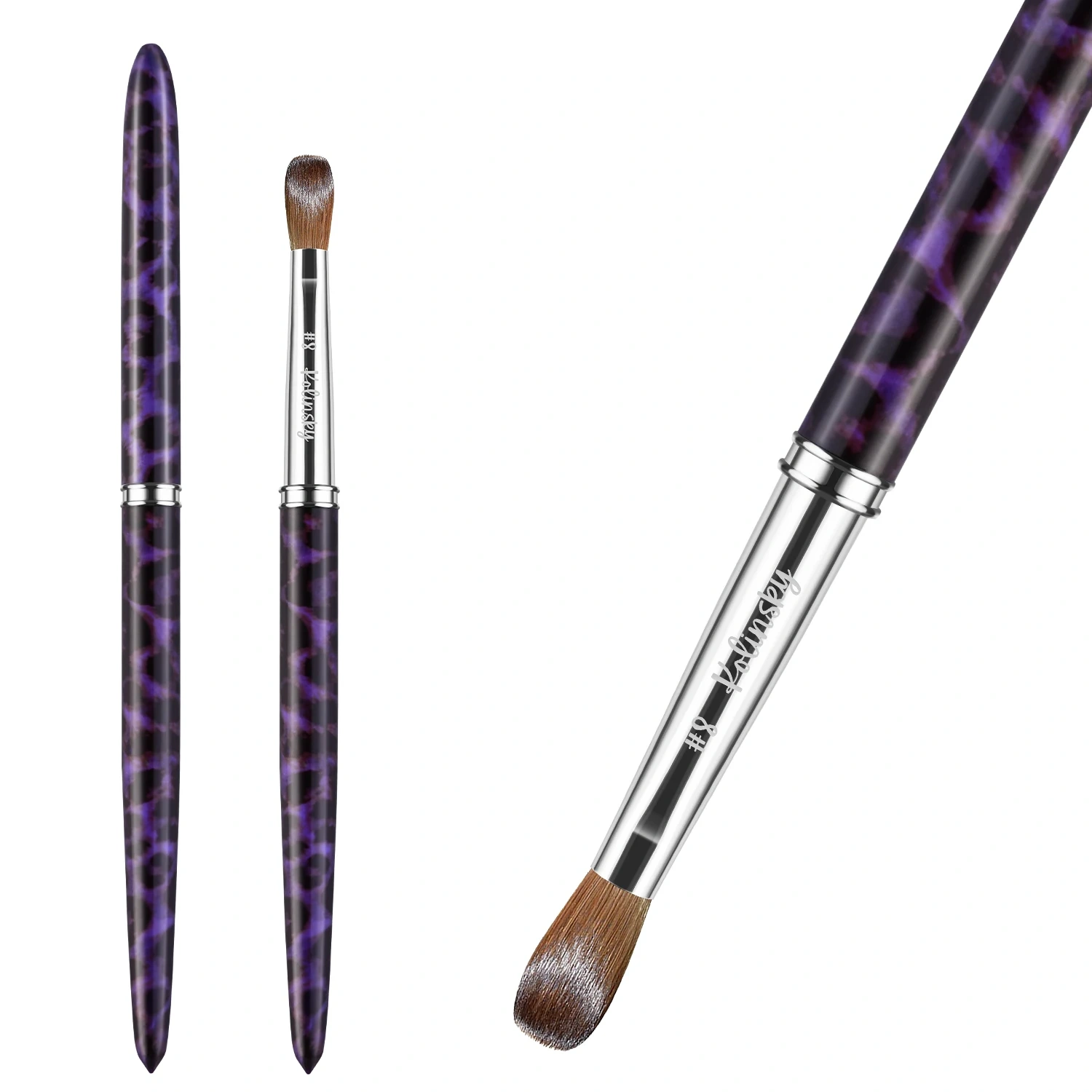 Hot Seller Acrylic Powder Drawing Nail Brush with Leopard Metal Handle 100% Kolinsky Nail Brush for Nail Salon