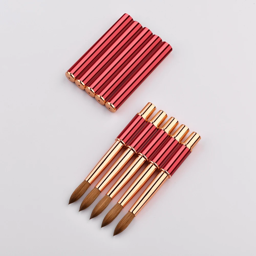 Luxury Acrylic Nail Brush Custom Logo Red Handle Rose Gold Ferrule High Quality Kolinsky Acrylic Nail Brush