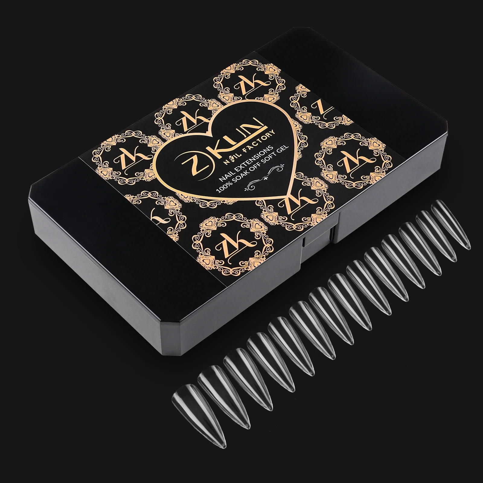 600 Pieces Soft Gel Clear Full Cover Nail Tips Long Stiletto Shape Natural 14 Sizes Gel Nail Tips Custom Box