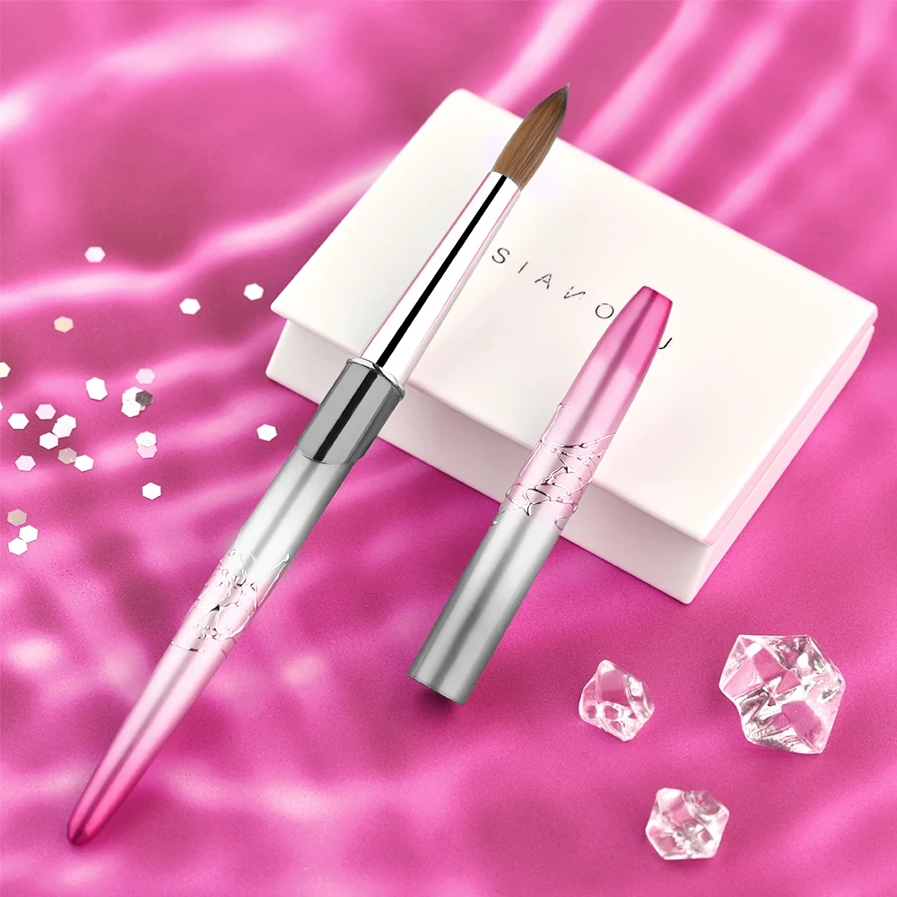 Professional Gradient Pink Black 100% Pure Kolinsky Acrylic Metal Handle Nail Art Brushes